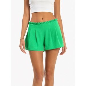 GeeGee Green Paperbag Waist Pleated Shorts High Rise Ruffle Elastic Small